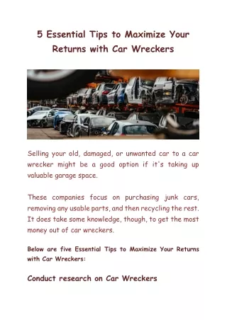 5 Essential Tips to Maximize Your Returns with Car Wreckers
