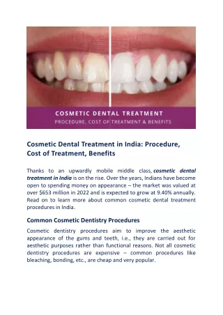 All That You Must Know About Cosmetic Dental Treatment In India