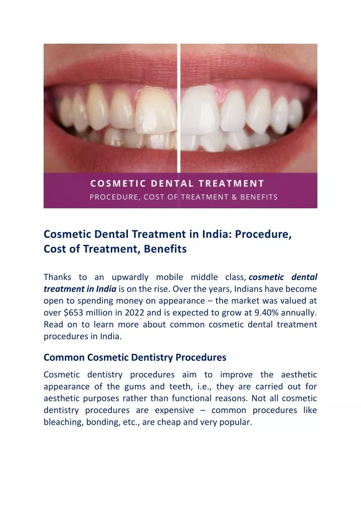 cosmetic dental treatment in india procedure cost