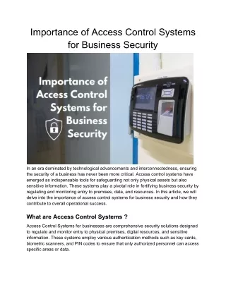 Importance of Access Control Systems for Business Security