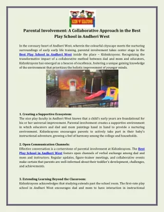 Parental Involvement  A Collaborative Approach in the Best Play School in Andheri West