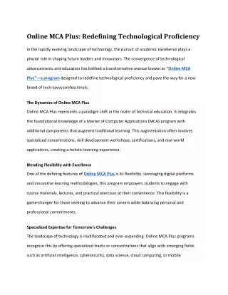 online mca plus redefining technological