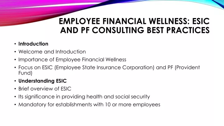 employee financial wellness esic and pf consulting best practices