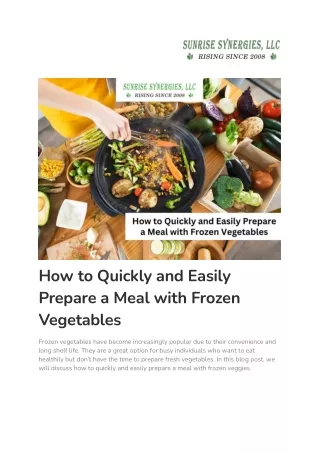 How to Quickly and Easily Prepare a Meal with Frozen Vegetables