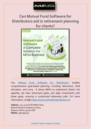Can Mutual Fund Software for Distributors aid in retirement planning for clients