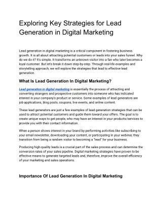 Exploring Key Strategies for Lead Generation in Digital Marketing