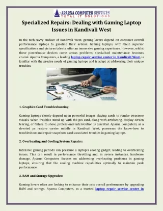 Specialized Repairs Dealing with Gaming Laptop Issues in Kandivali West