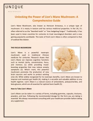 Unlocking the Power of Lion's Mane Mushroom A Comprehensive Guide