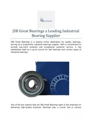 JSB Great Bearings a Leading Industrial Bearing Supplier