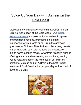 Spice Up Your Day with Aafrein on the Gold Coast