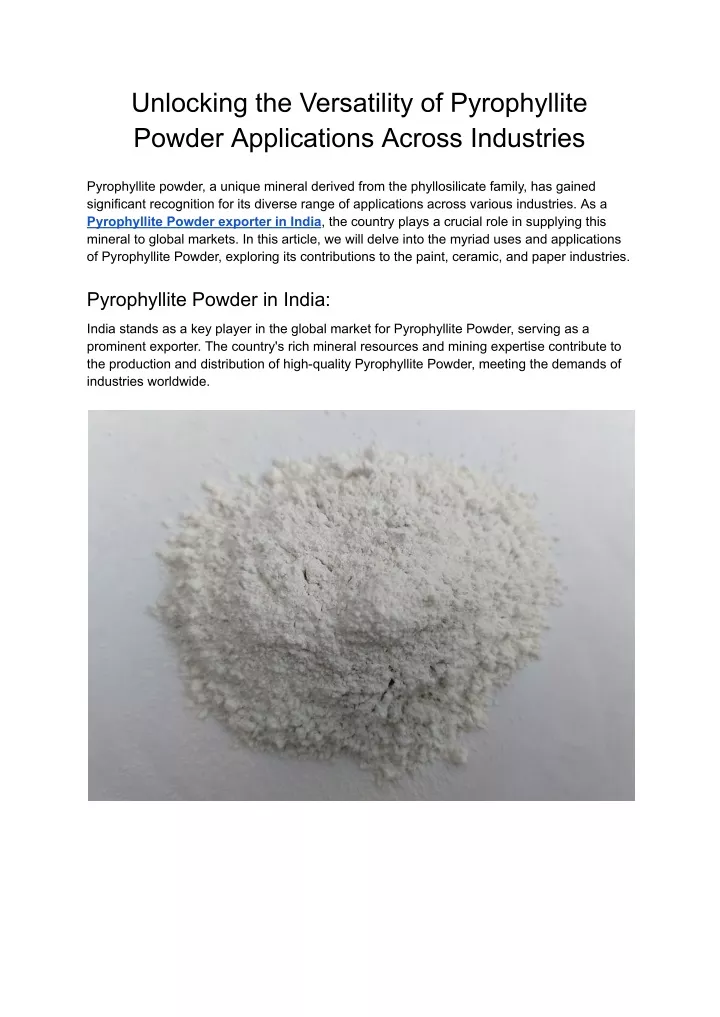 unlocking the versatility of pyrophyllite powder