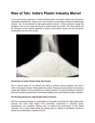 Rise of Talc: India's Plastic Industry Marvel