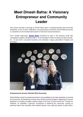 Meet Dinesh Bafna- A Visionary Entrepreneur and Community Leader