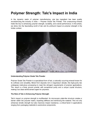 Polymer Strength: Talc's Impact in India