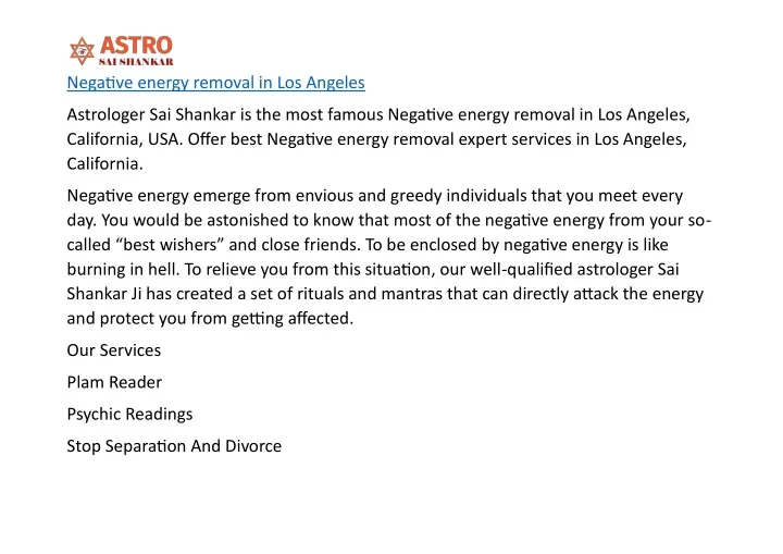 negative energy removal in los angeles