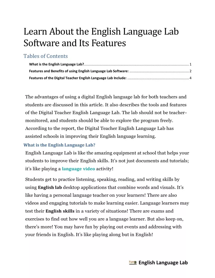 learn about the english language lab software