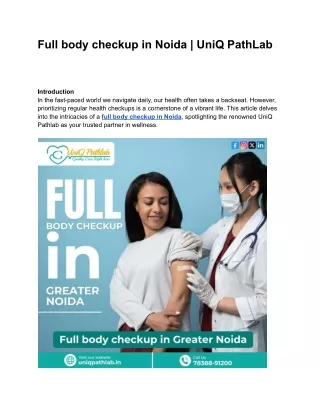 full body checkup in noida uniq pathlab