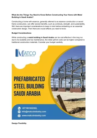 What Are the Things You Need to Know Before Constructing Your Home with Metal Building in Saudi Arabia_