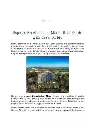 Explore Excellence of Miami Real Estate with Cesar Rubio