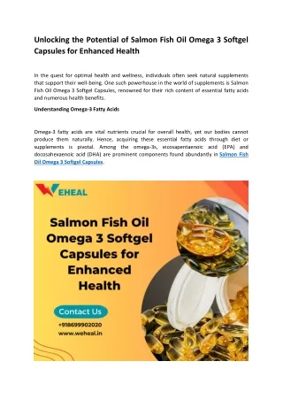 Unlocking the Potential of Salmon Fish Oil Omega 3 Softgel Capsules for Enhanced Health