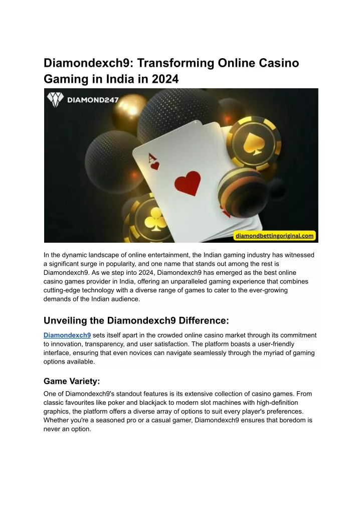 diamondexch9 transforming online casino gaming
