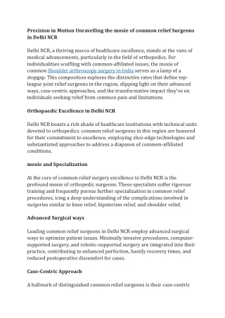 Precision in Motion Unravelling the moxie of common relief Surgeons in Delhi NCR