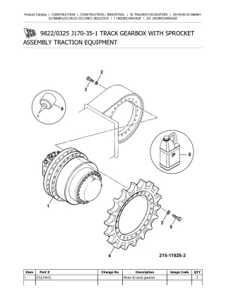 JCB JS145HD TRACKED EXCAVATOR Parts Catalogue Manual (Serial Number 01786864-01788884)