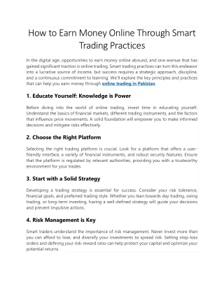 How to Earn Money Online Through Smart Trading Practices