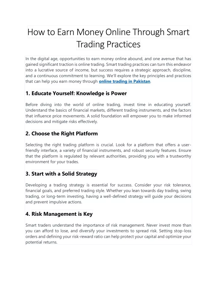 how to earn money online through smart trading