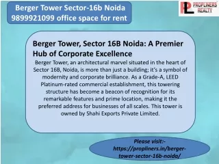 Berger Tower Sector-16b Noida 9899920199