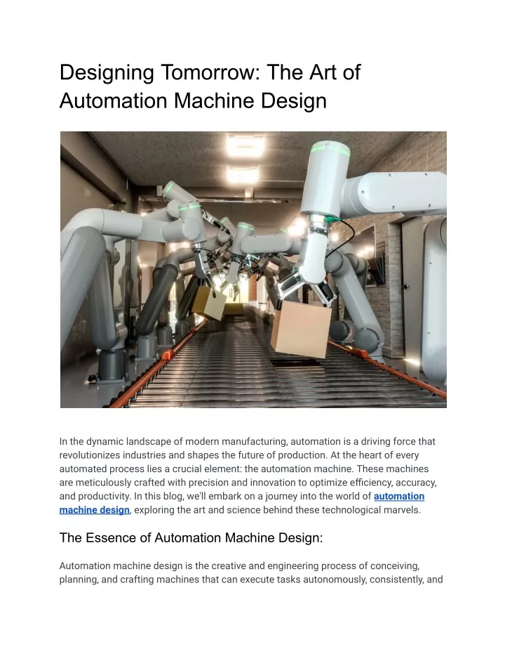 designing tomorrow the art of automation machine