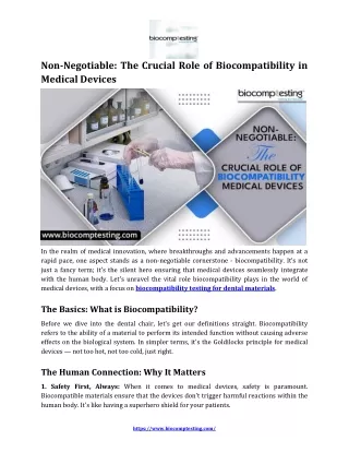 Non-Negotiable The Crucial Role of Biocompatibility in Medical Devices