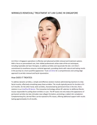 Wrinkles removal treatment at Limclinicandsurgery, Singapore