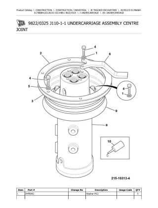 JCB JS145LCD TRACKED EXCAVATOR Parts Catalogue Manual (Serial Number 02134231-02134851)