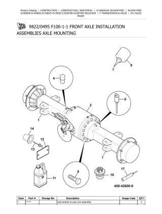 JCB JS145W MON Wheeled Excavator Parts Catalogue Manual (Serial Number 01458600-01458602)