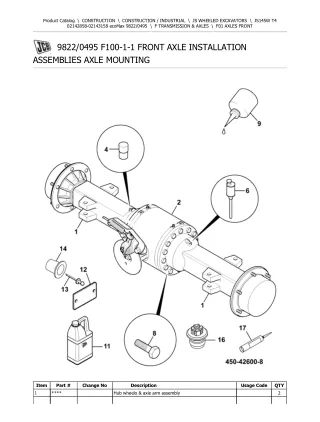 JCB JS145W T4 Wheeled Excavator Parts Catalogue Manual (Serial Number 02142858-02143158)