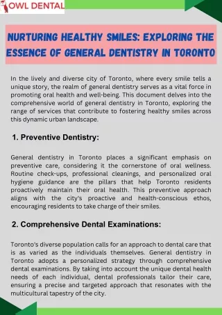 Nurturing Healthy Smiles: Exploring the Essence of General Dentistry in Toronto