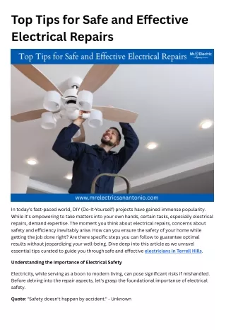 Top Tips for Safe and Effective Electrical Repairs