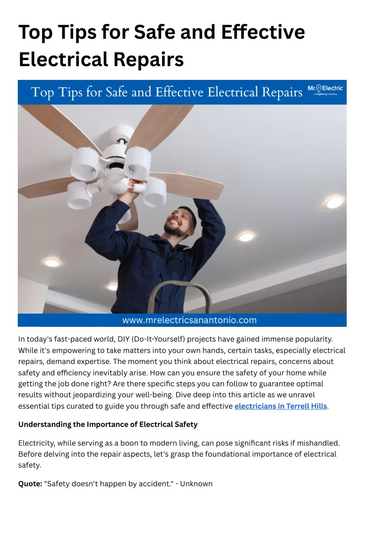 top tips for safe and e ective electrical repairs