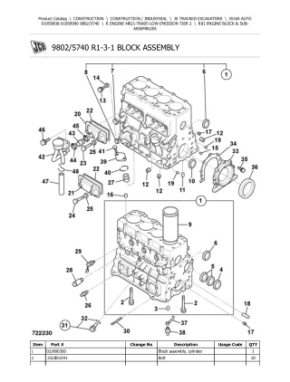 JCB JS160 AUTO TRACKED EXCAVATOR Parts Catalogue Manual (Serial Number 01059000-01059999)