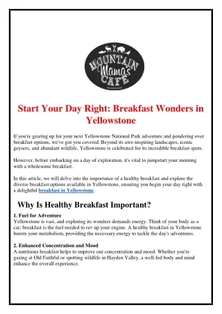 Start Your Day Right: Breakfast Wonders in Yellowstone