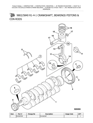 JCB JS160 Tier 3 TRACKED EXCAVATOR Parts Catalogue Manual (Serial Number 01704000-01704999)