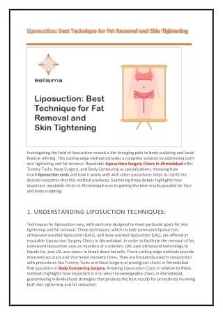 Liposuction- Best Technique for Fat Removal and Skin Tightening