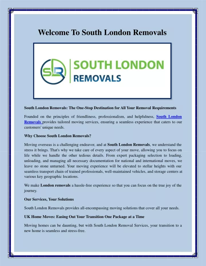 welcome to south london removals