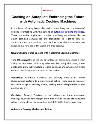 Cooking on Autopilot Embracing thе Futurе with Automatic Cooking Machinеs