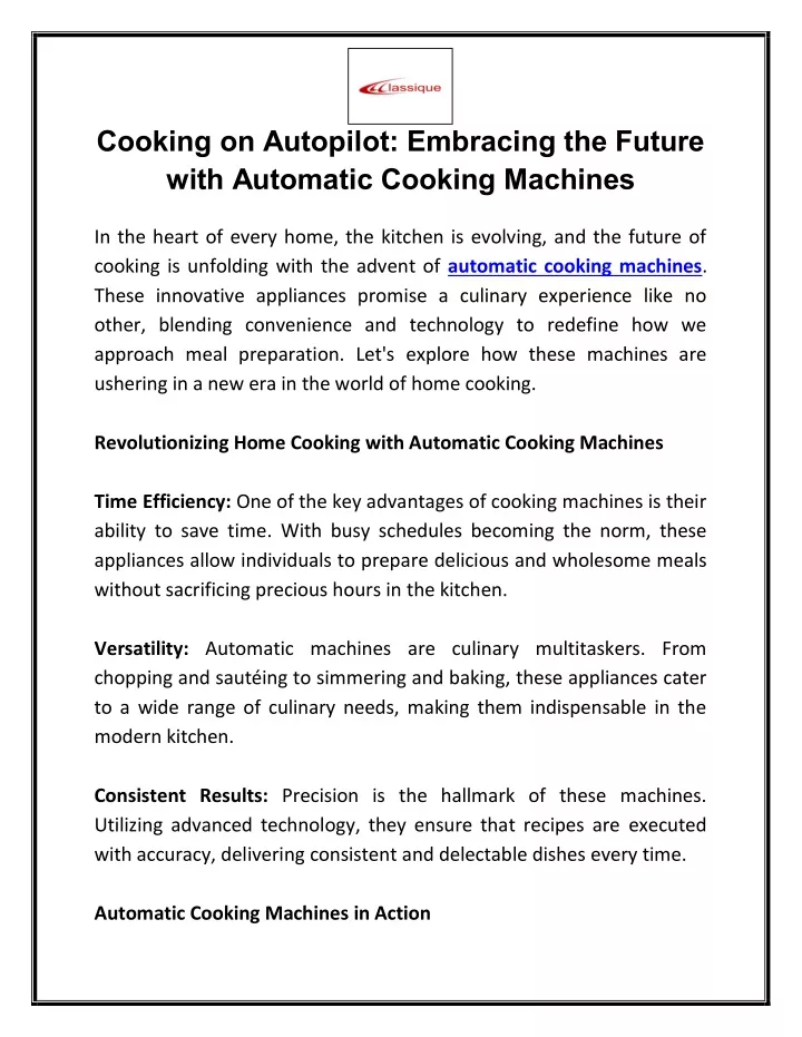 cooking on autopilot embracing th futur with