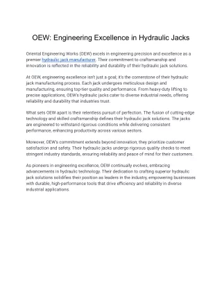 OEW - Engineering Excellence in Hydraulic Jacks