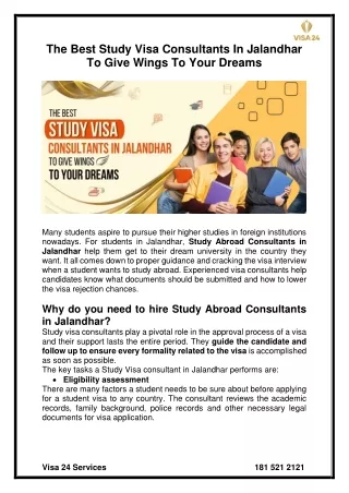 The best Study Visa Consultants In Jalandhar to give wings to your dreams
