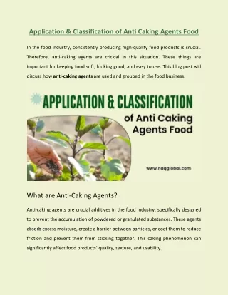 Application and Classification of Anti Caking Agents Food