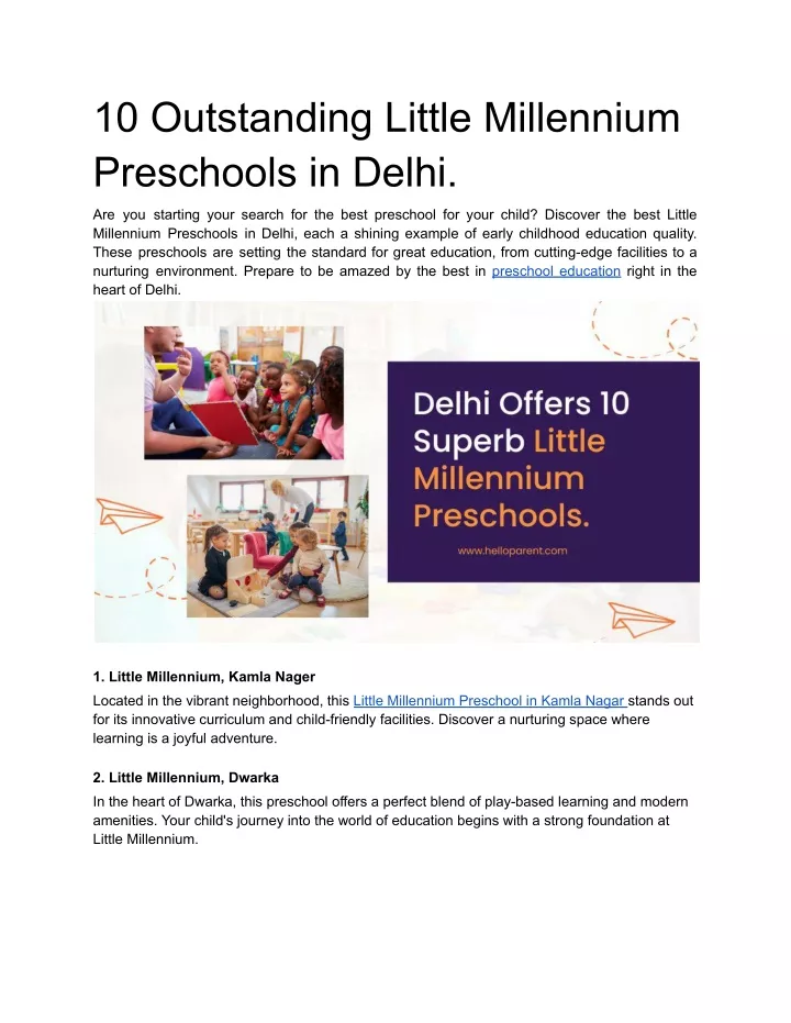 10 outstanding little millennium preschools